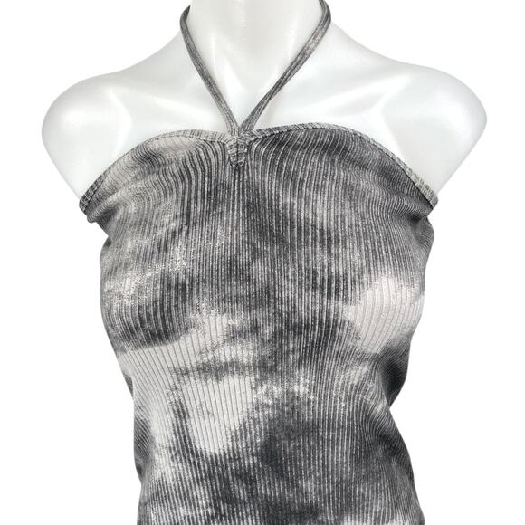 Zara Black White Tie Dye Halter Sleeveless Ribbed Knit Midi Bodycon Dress Size S - Picture 3 of 5